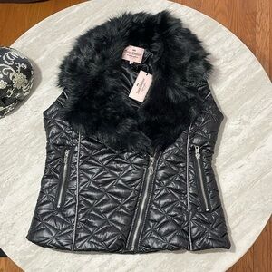 NWT Juicy Couture Faux-Fur Quilted Black Vest *S
